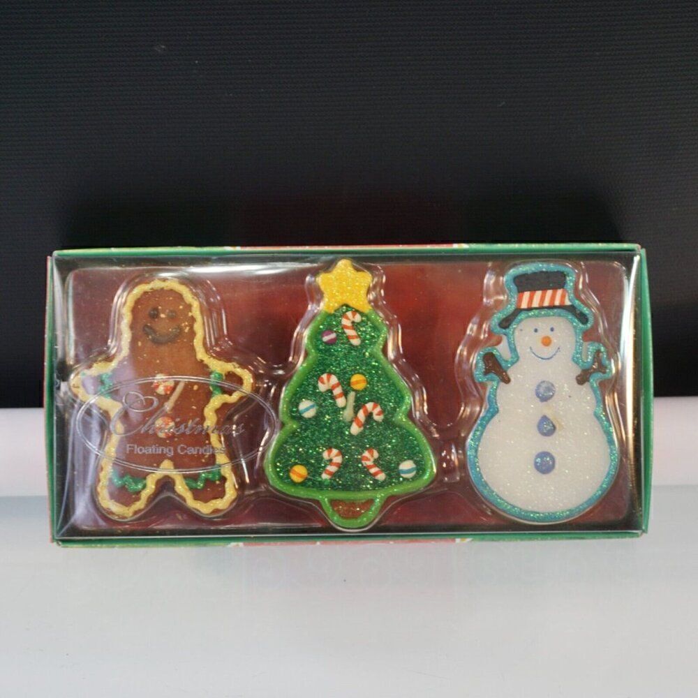 Russ Snowy Days 3 Floating Christmas Candles Gingerbread Christmas Tree Snowman